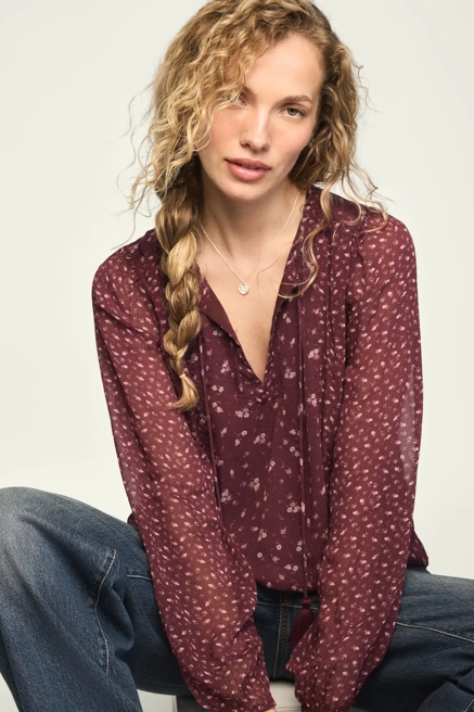 PRINT MIX LONG SLEEVE PEASANT TOP, image 1
