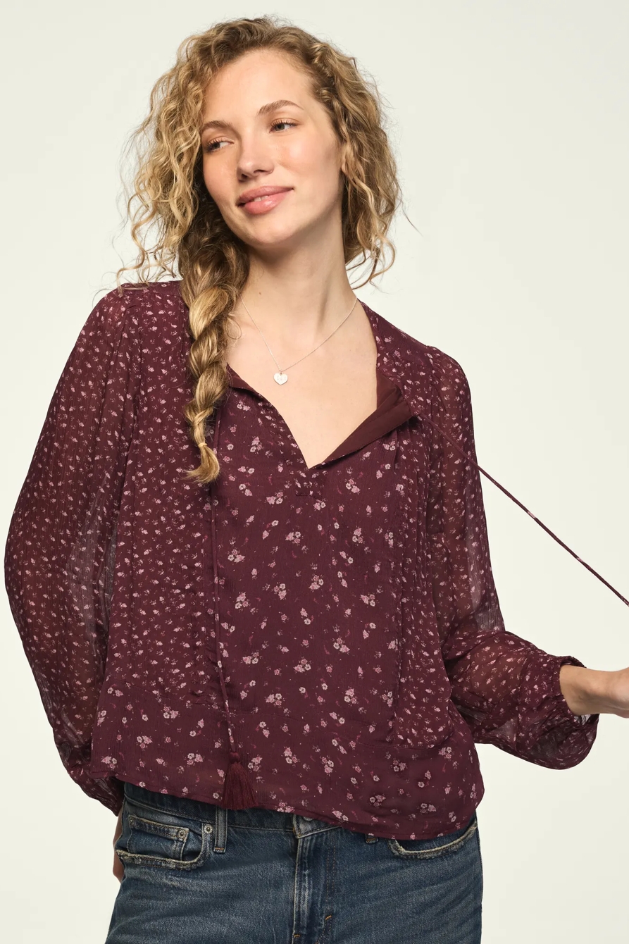 PRINT MIX LONG SLEEVE PEASANT TOP, image 2