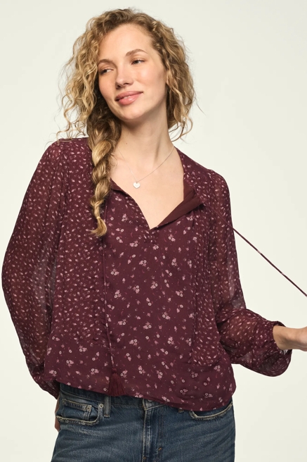 PRINT MIX LONG SLEEVE PEASANT TOP, image 2