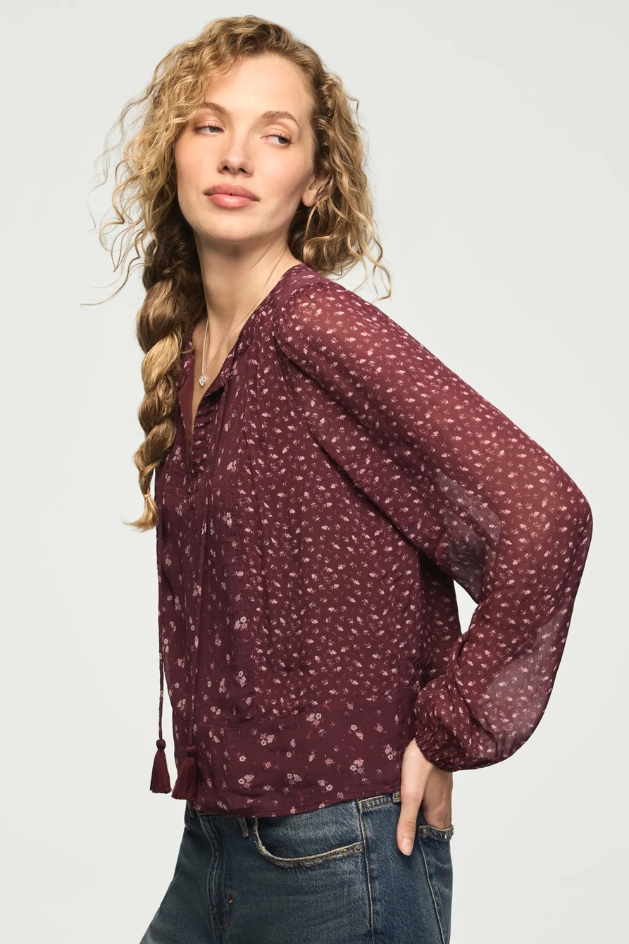 PRINT MIX LONG SLEEVE PEASANT TOP, image 4
