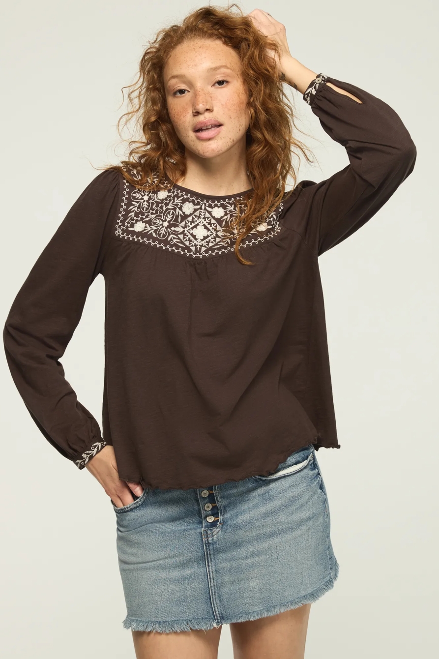 EMBROIDERED YOKE PEASANT TOP, image 2