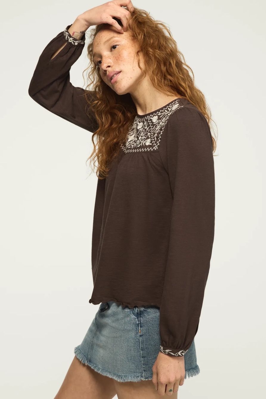 EMBROIDERED YOKE PEASANT TOP, image 4