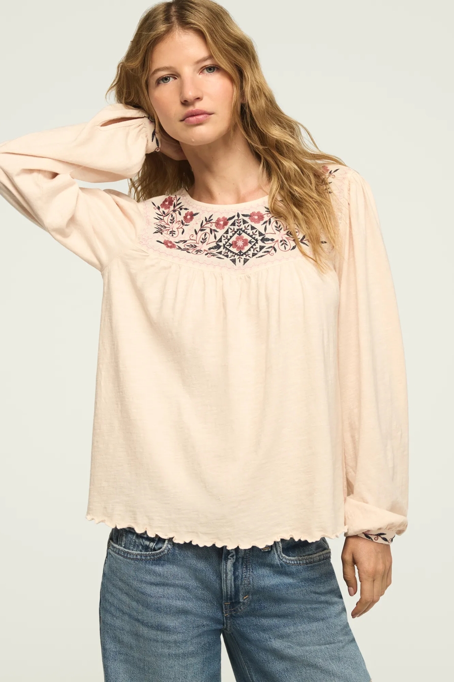 EMBROIDERED YOKE PEASANT TOP, image 2