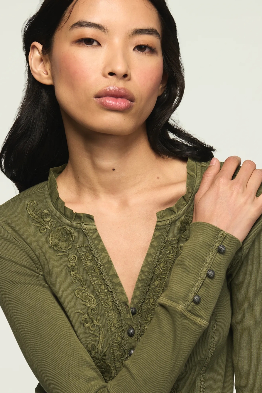 EMBROIDERED V NECK HENLEY, image 2