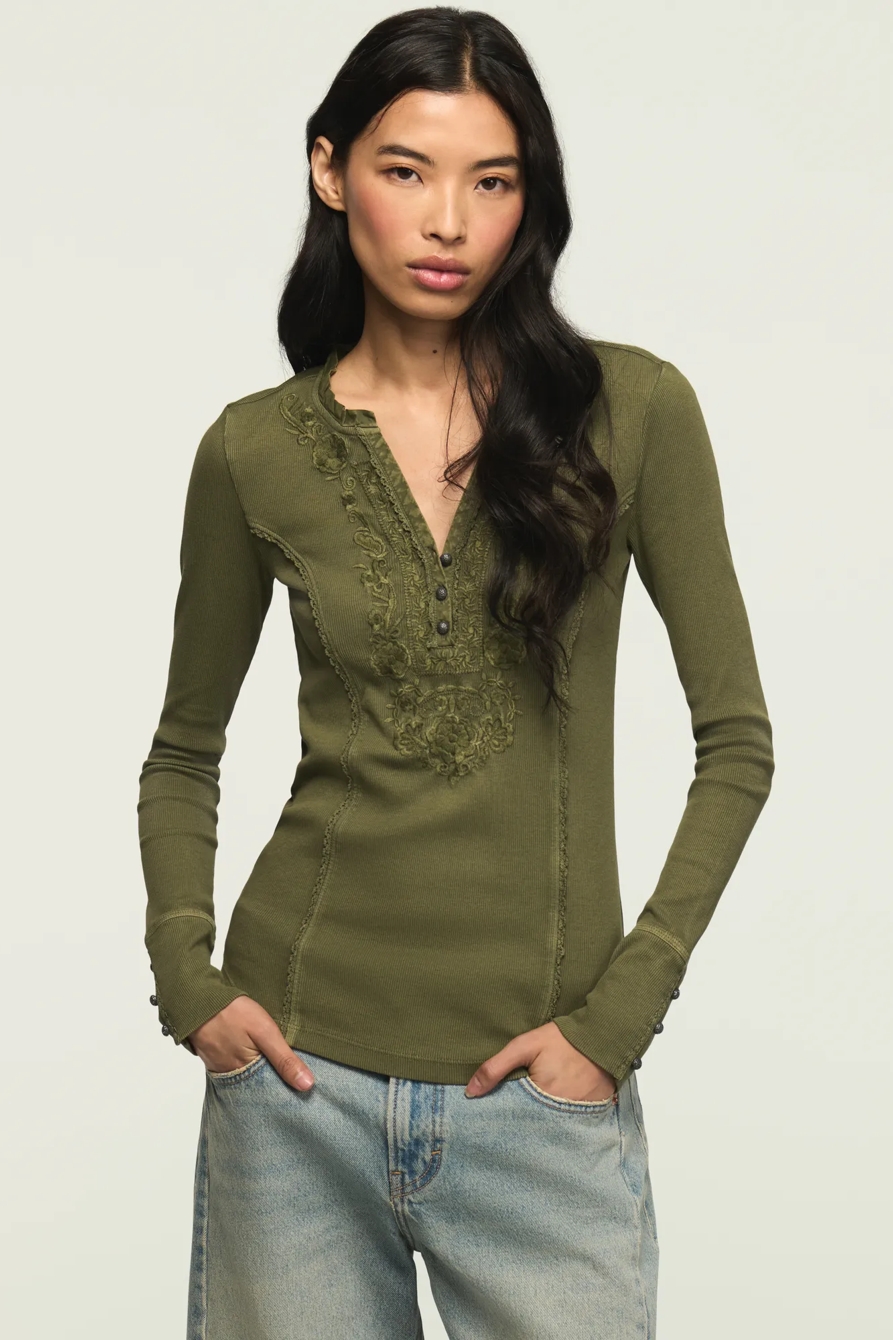 EMBROIDERED V NECK HENLEY, image 5