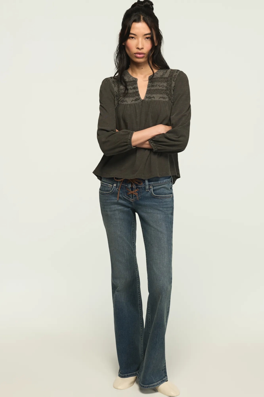 TRIM MIX KNIT PEASANT TOP, image 2