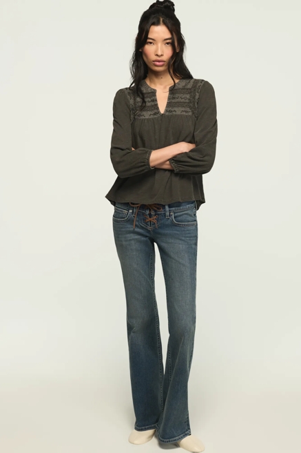 TRIM MIX KNIT PEASANT TOP, image 2