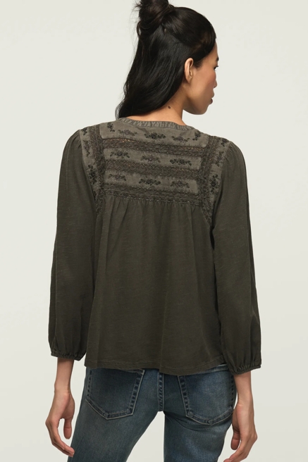 TRIM MIX KNIT PEASANT TOP, image 3