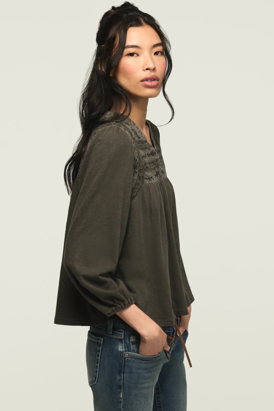 TRIM MIX KNIT PEASANT TOP, image 4
