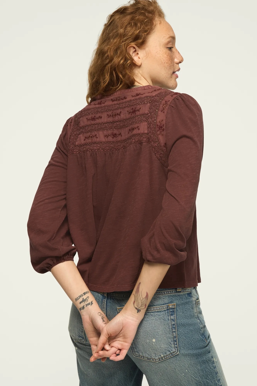 TRIM MIX KNIT PEASANT TOP, image 3