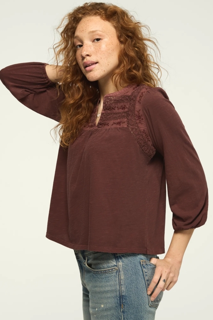 TRIM MIX KNIT PEASANT TOP, image 4