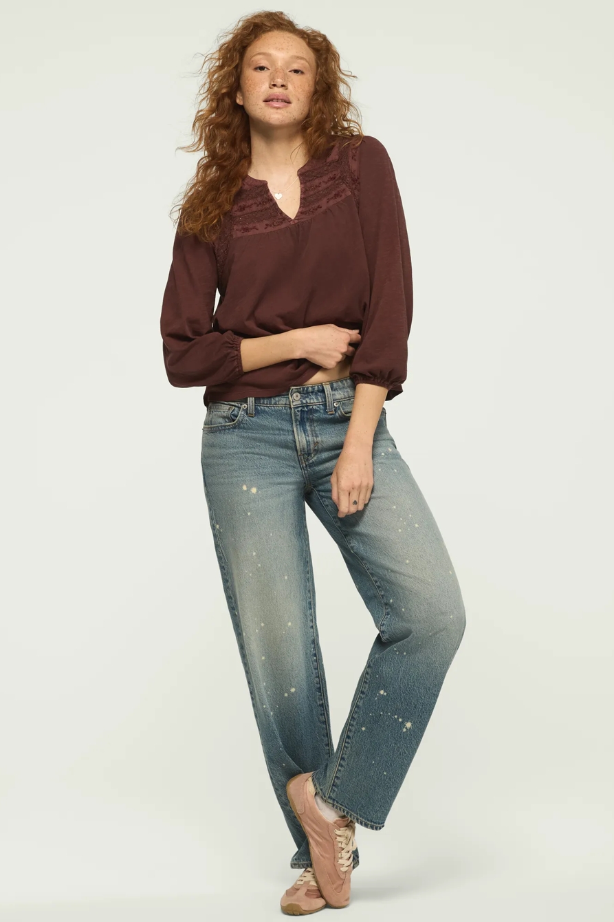 TRIM MIX KNIT PEASANT TOP, image 5