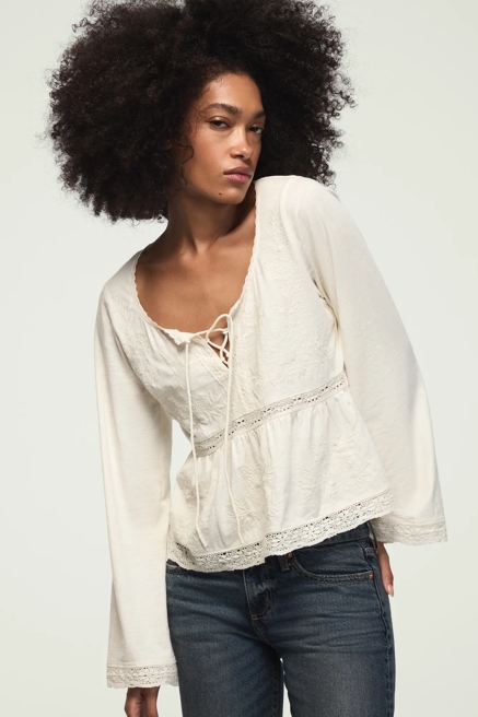 TRIM MIX BABYDOLL TOP, image 1