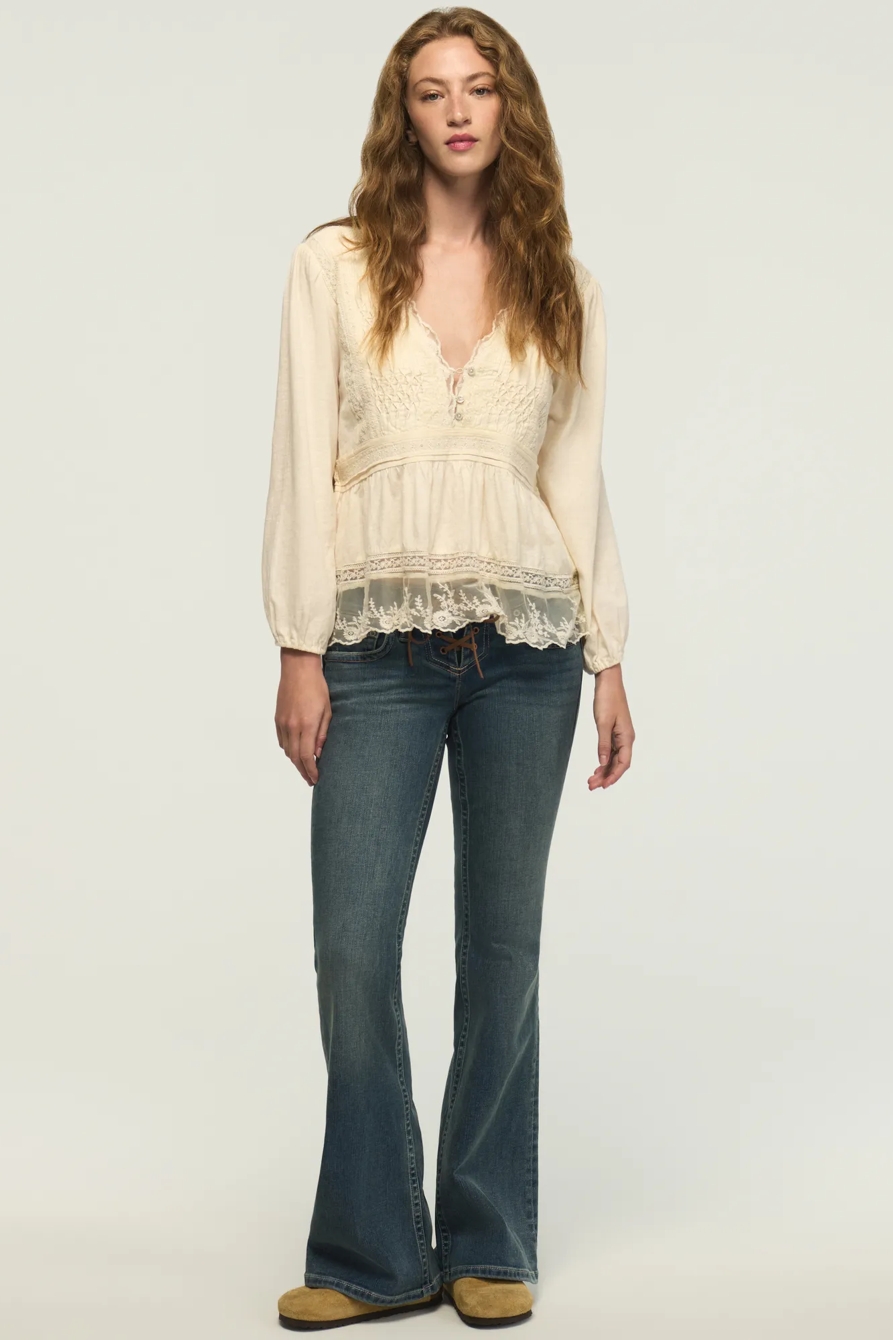 EMBROIDERED YOKE TIERED KNIT TOP, image 2