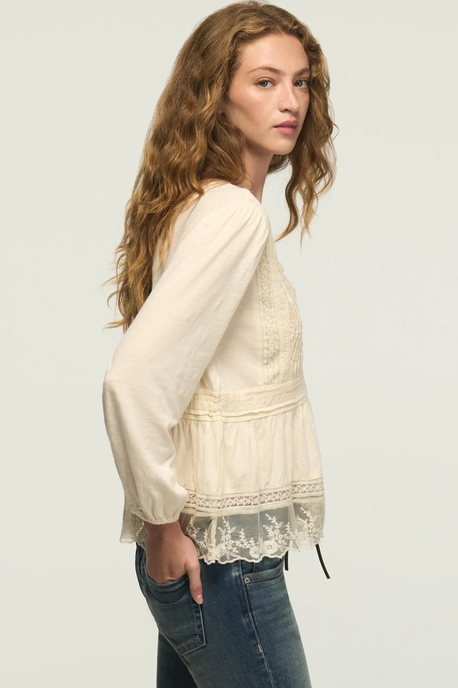 EMBROIDERED YOKE TIERED KNIT TOP, image 5