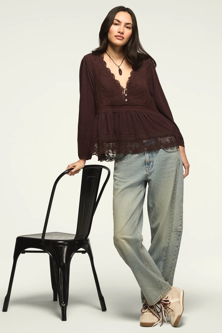EMBROIDERED YOKE TIERED KNIT TOP, image 2