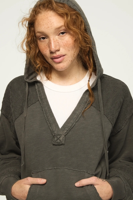 LACE TRIM MIX FLEECE HOODIE, image 1