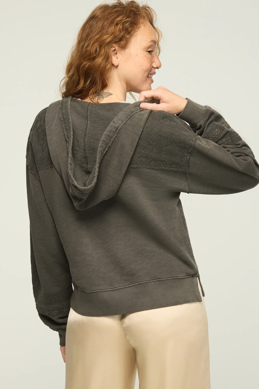 LACE TRIM MIX FLEECE HOODIE, image 3