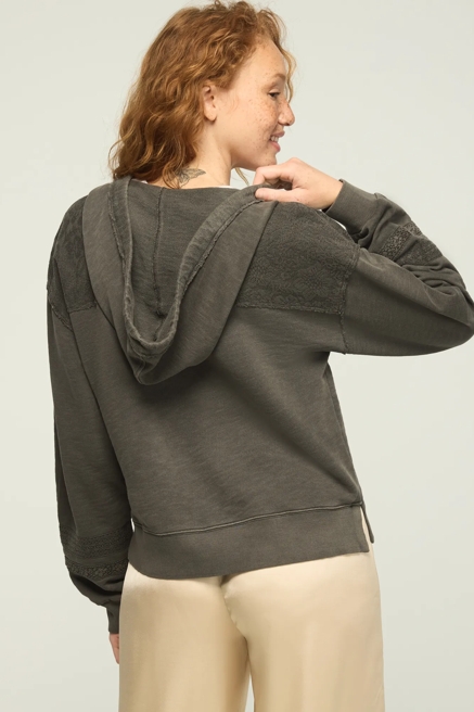 LACE TRIM MIX FLEECE HOODIE, image 3