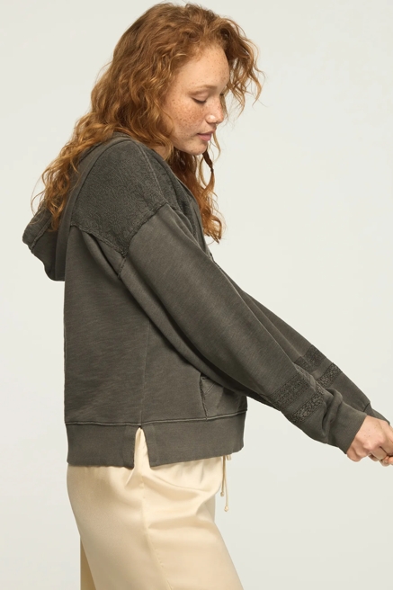 LACE TRIM MIX FLEECE HOODIE, image 4