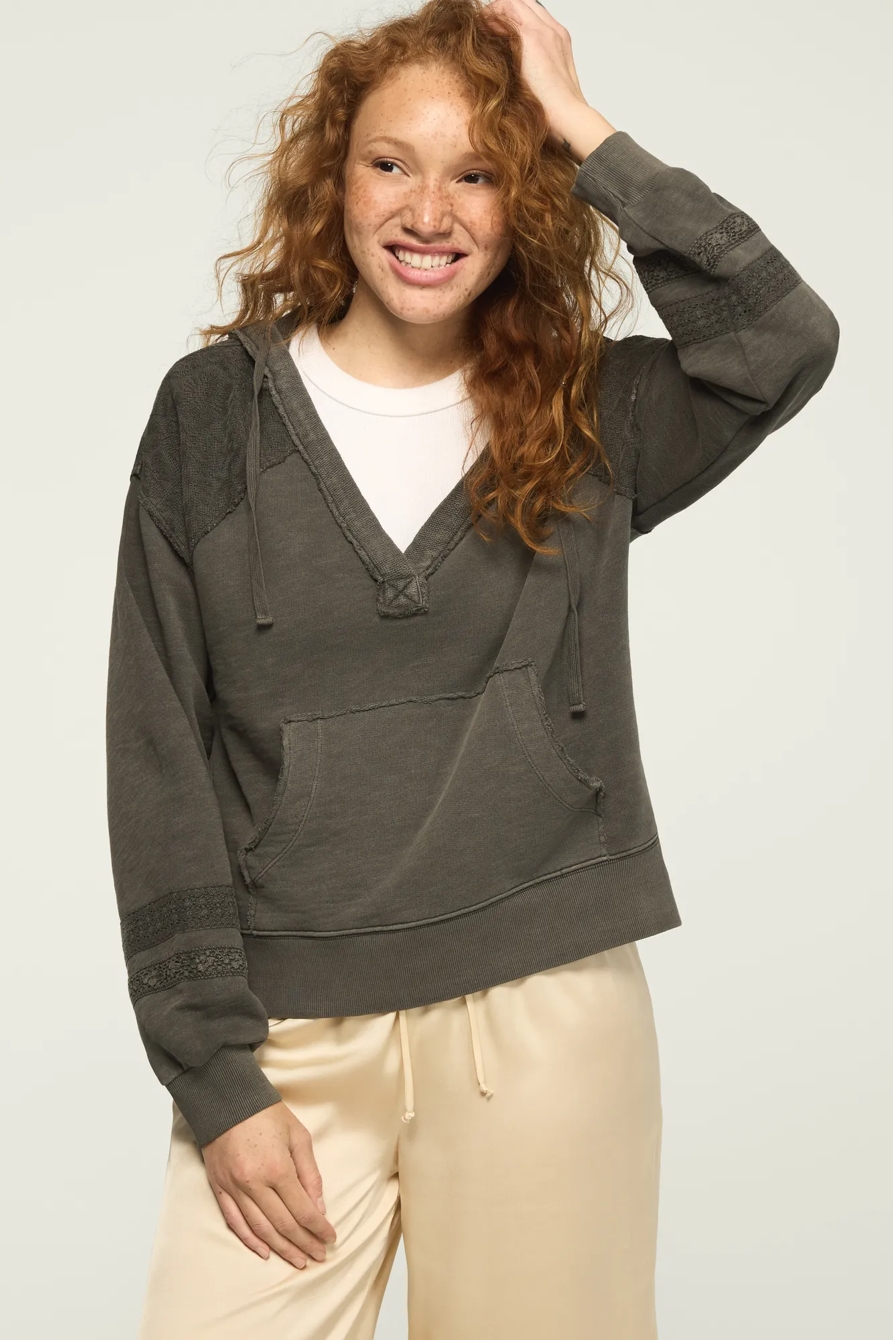 LACE TRIM MIX FLEECE HOODIE, image 5