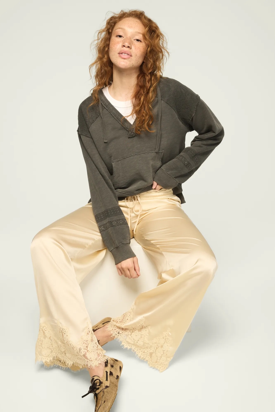 LACE TRIM MIX FLEECE HOODIE, image 6
