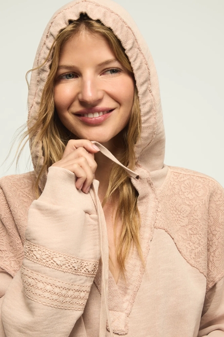LACE TRIM MIX FLEECE HOODIE, image 2