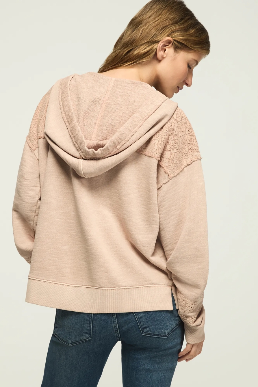 LACE TRIM MIX FLEECE HOODIE, image 3