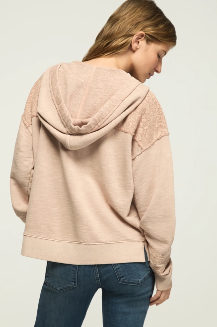 LACE TRIM MIX FLEECE HOODIE, image 3