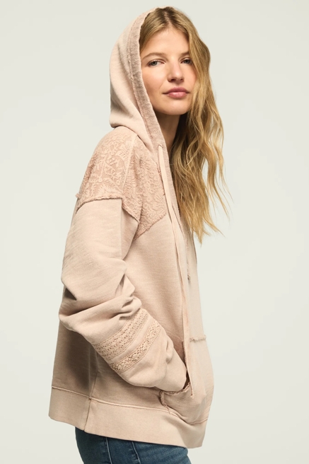 LACE TRIM MIX FLEECE HOODIE, image 4