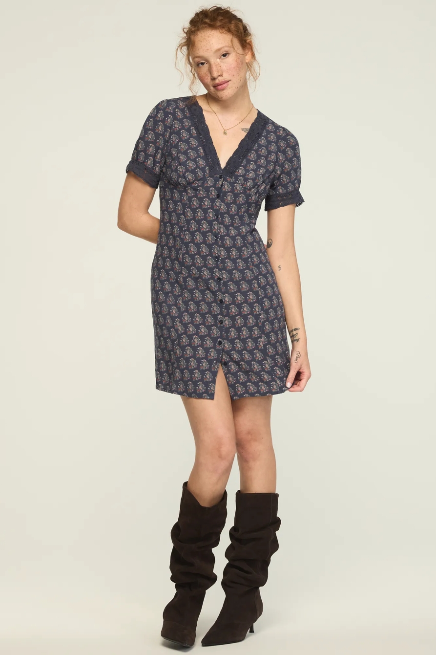 LACE TRIMMED SHORT SLEEVE MINI DRESS, image 2