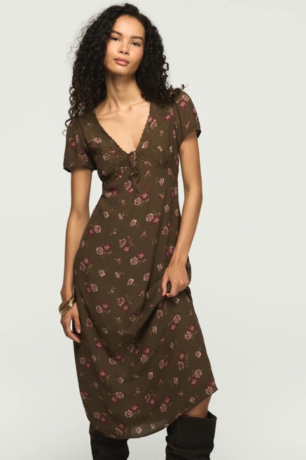 EMBROIDERED SHORT SLEEVE SIMONE MIDI DRESS, image 1