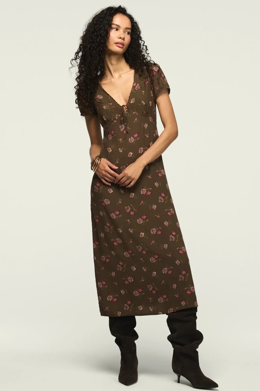 EMBROIDERED SHORT SLEEVE SIMONE MIDI DRESS, image 5