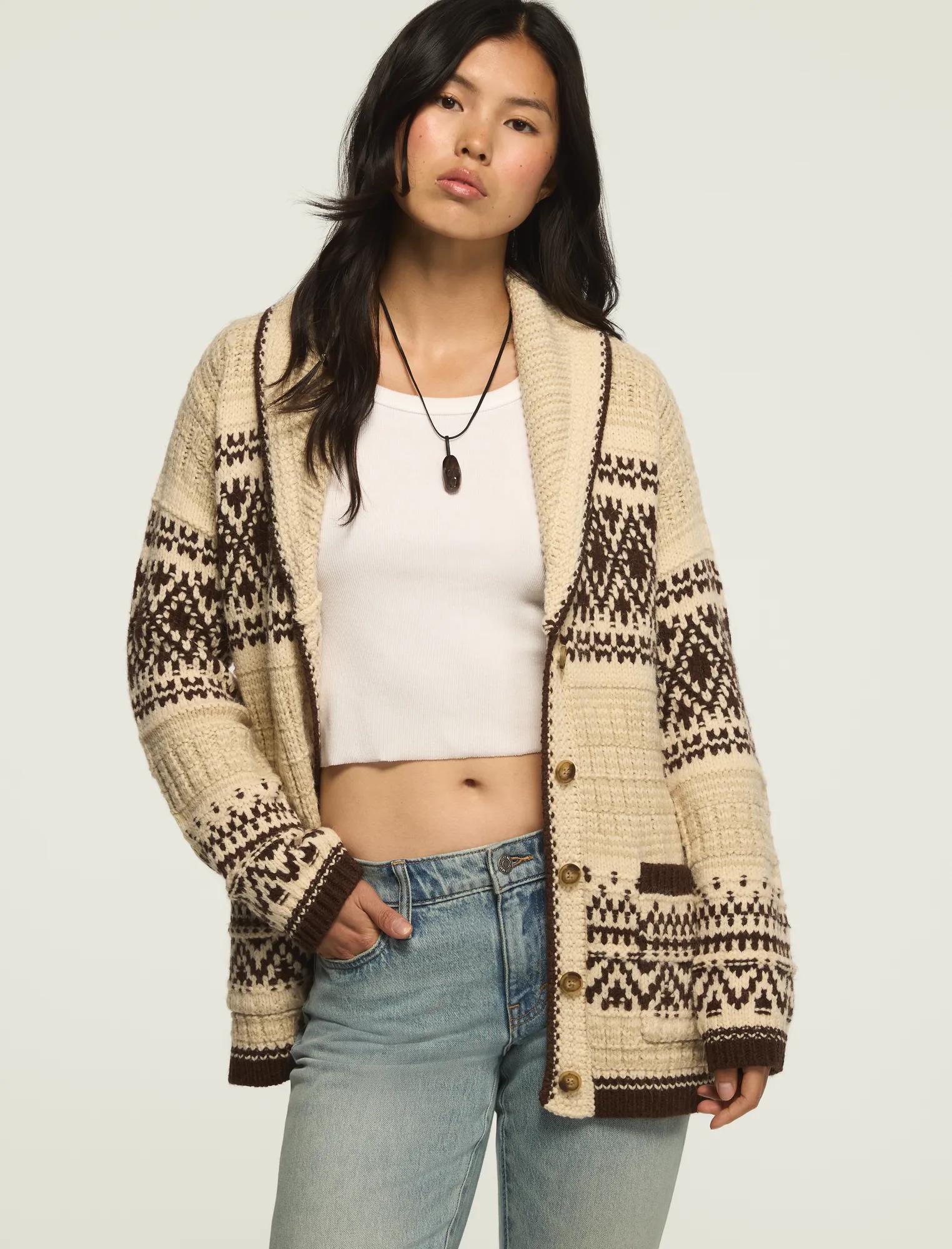 shawl collar fair isle cardigan