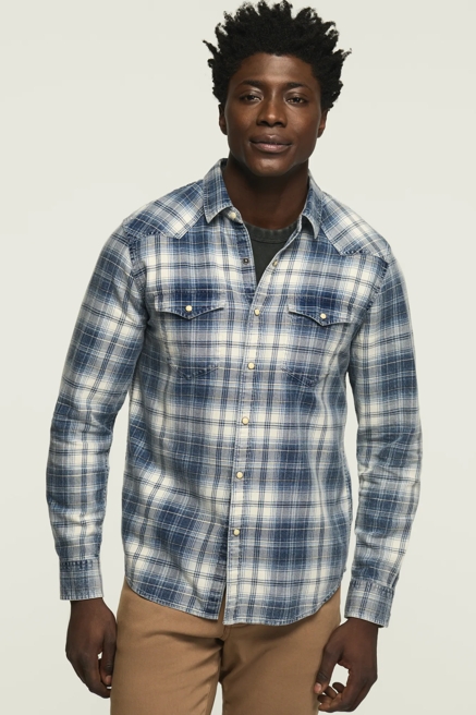 INDIGO PLAID WESTERN SHIRT, image 1