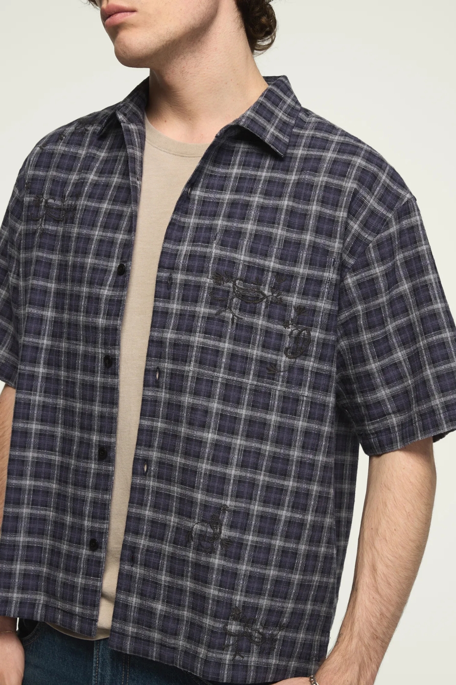 EMBROIDERED PLAID SHORT SLEEVE BOXY SHIRT, image 2