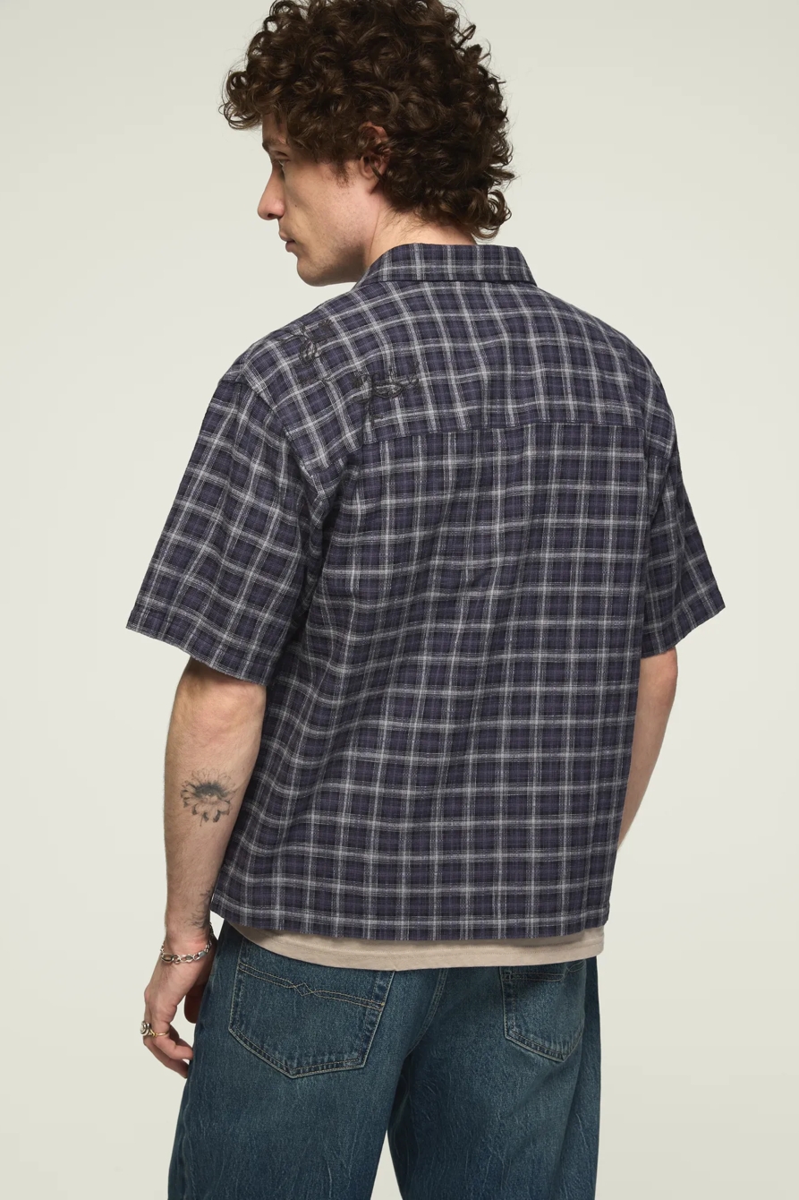 EMBROIDERED PLAID SHORT SLEEVE BOXY SHIRT, image 3
