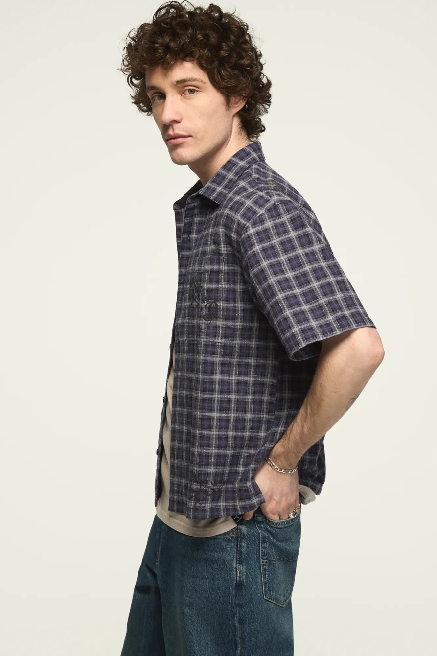 EMBROIDERED PLAID SHORT SLEEVE BOXY SHIRT, image 5