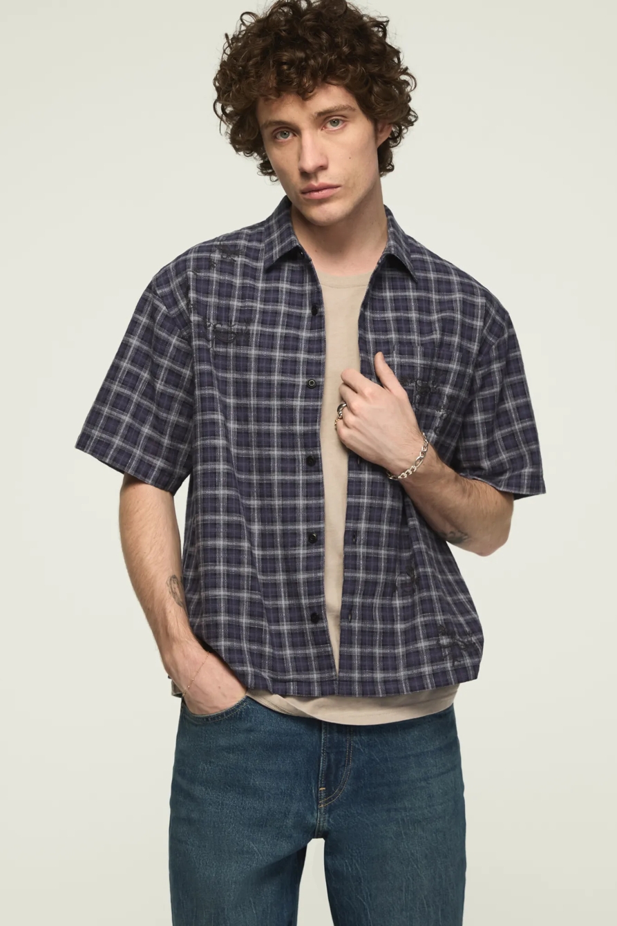 EMBROIDERED PLAID SHORT SLEEVE BOXY SHIRT, image 6