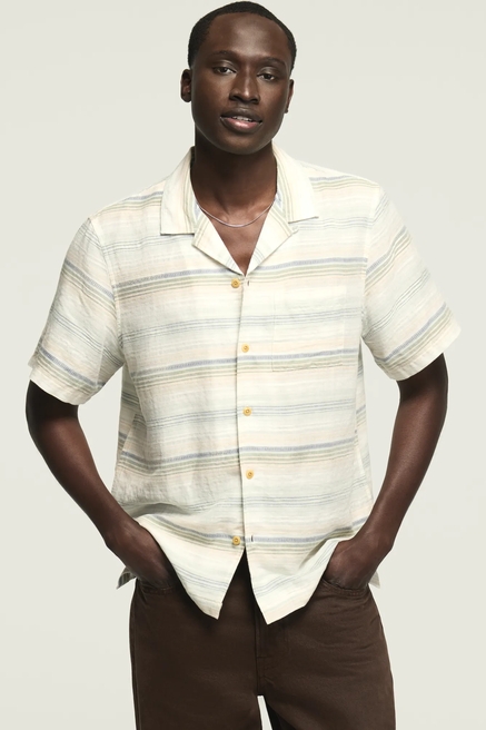 SHORT SLEEVE LINE STRIPED CAMP COLLAR SHIRT, image 1