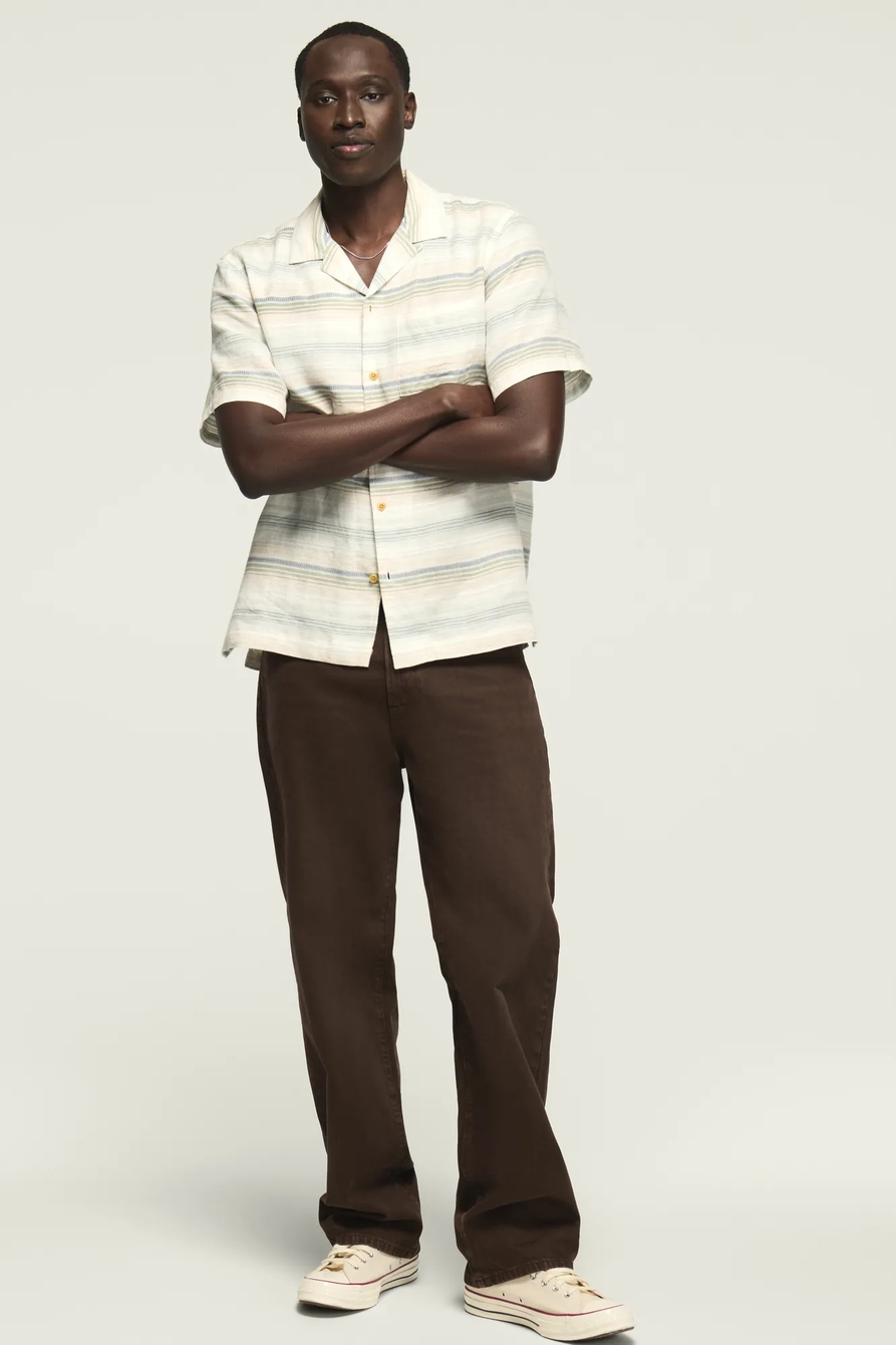 SHORT SLEEVE LINE STRIPED CAMP COLLAR SHIRT, image 2