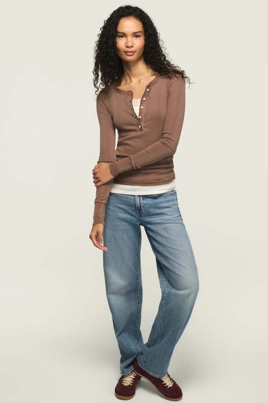 LONG SLEEVE RIBBED HENLEY, image 2