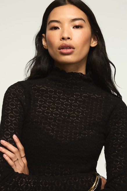 LONG SLEEVE LACE MOCK NECK TOP, image 1