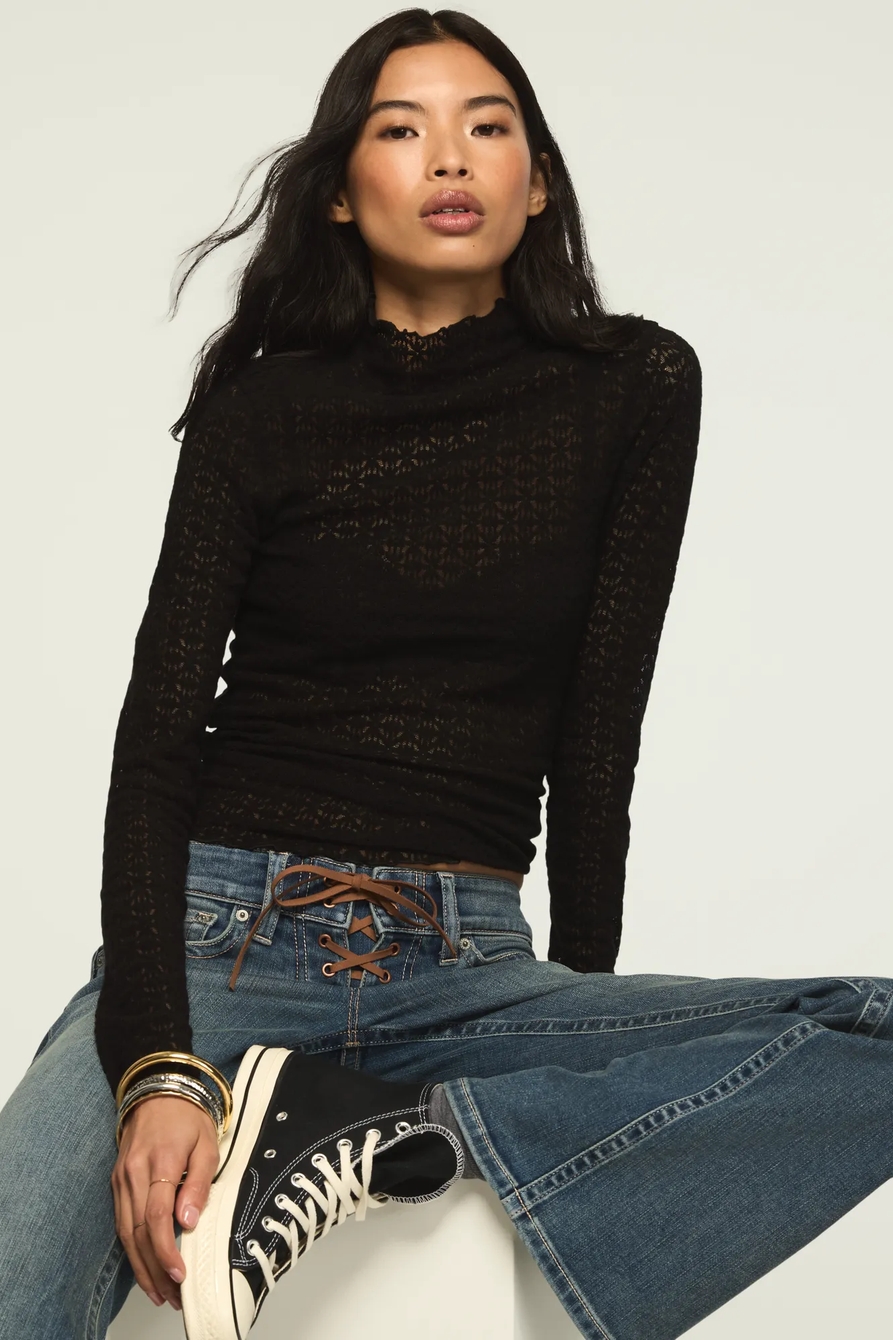 LONG SLEEVE LACE MOCK NECK TOP, image 2