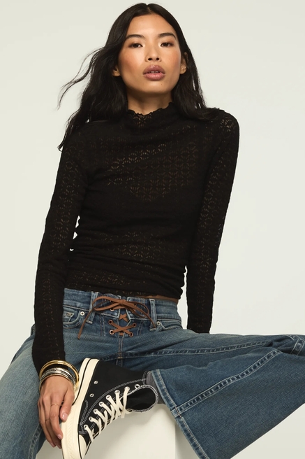 LONG SLEEVE LACE MOCK NECK TOP, image 2