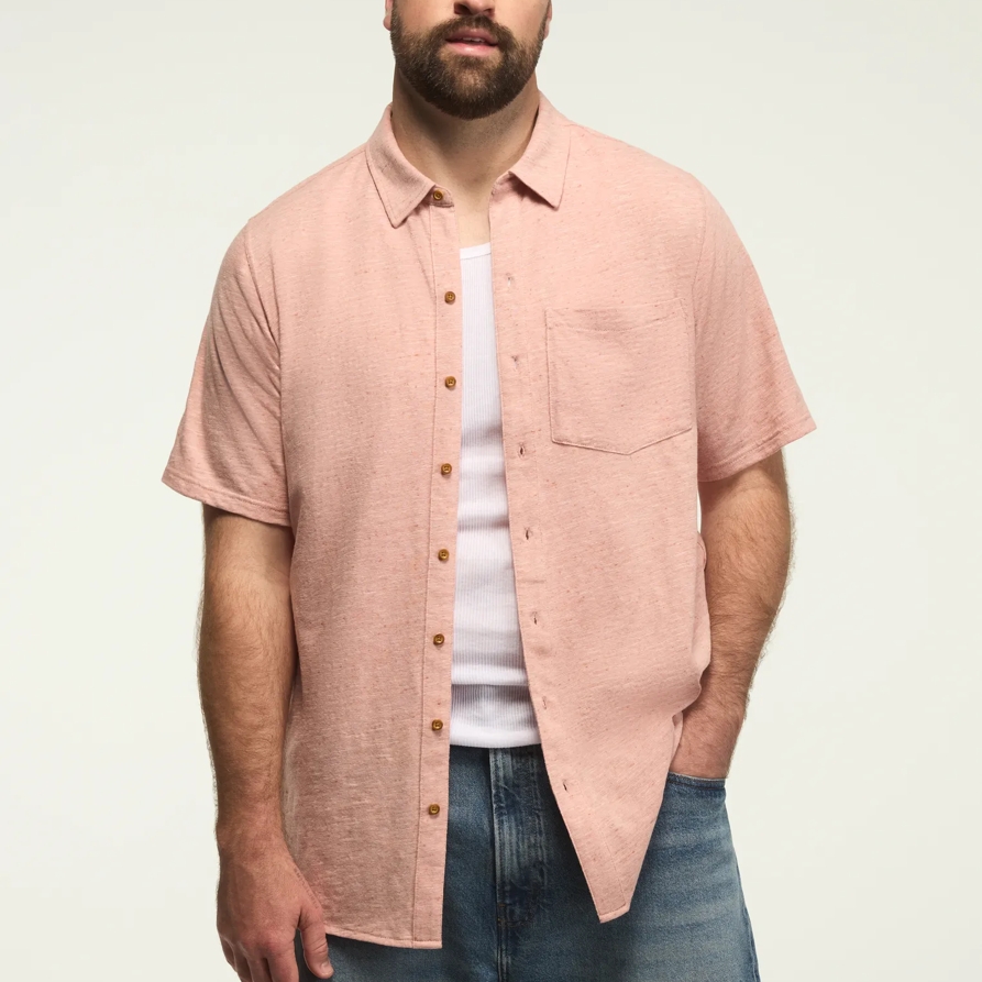 Lucky Brand Big And Tall Linen Short Sleeve Button Up Shirt - Men's Clothing Outerwear Shirt Jackets in Rose Tan