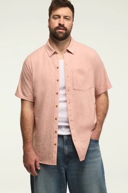BIG AND TALL LINEN SHORT SLEEVE BUTTON UP SHIRT, image 1