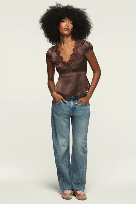 LACE NECKLINE SHORT SLEEVE BLOUSE, image 2