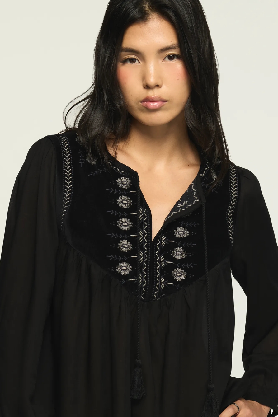 LONG SLEEVE VELVET TRIM BLOUSE, image 5