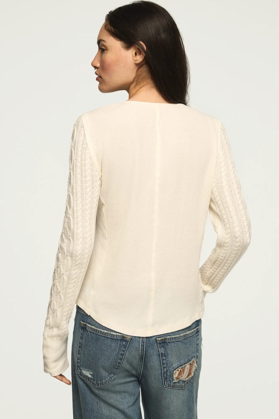 PINTUCK SWEATER MIX HENLEY, image 3